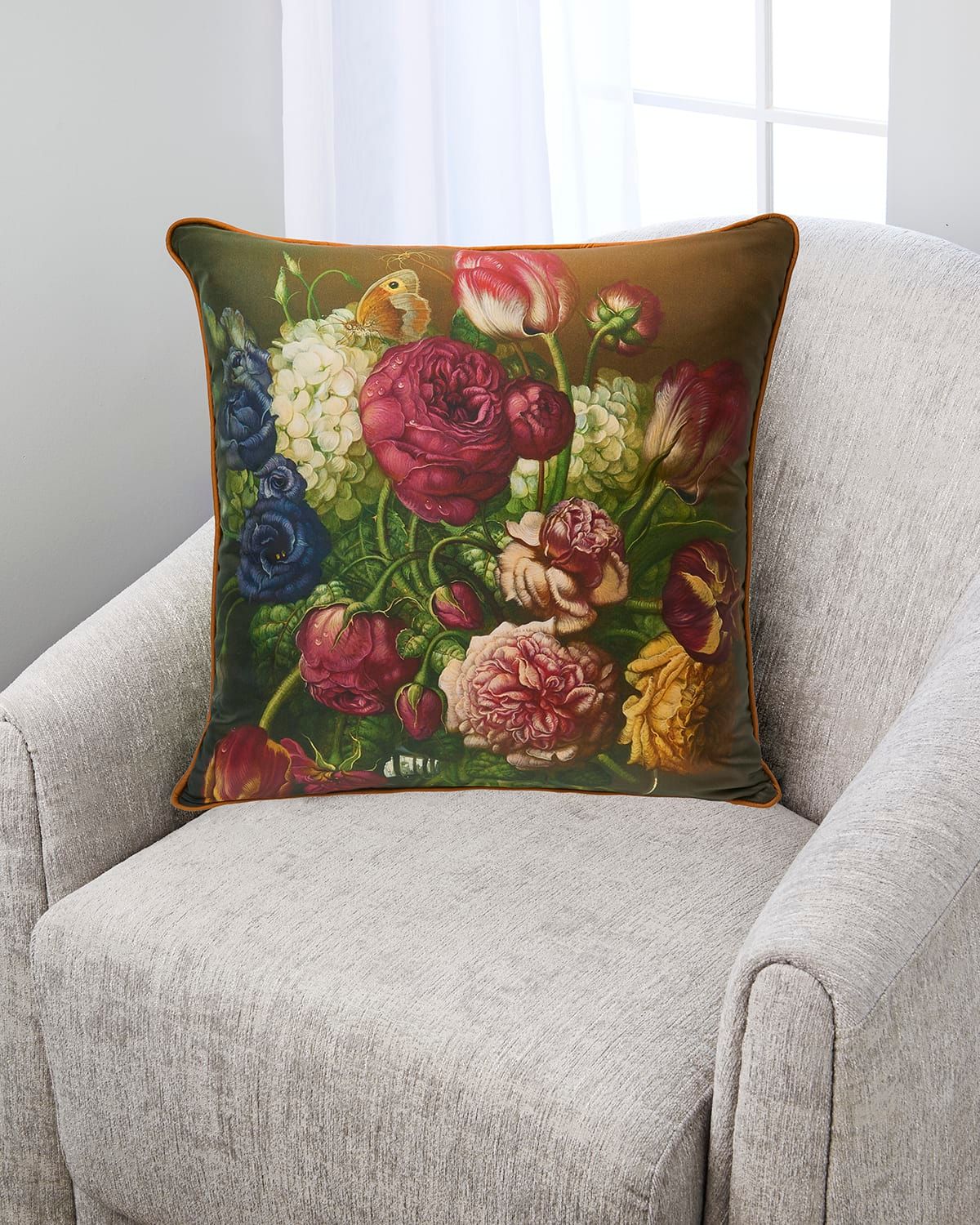 Floral with Shells & Petals Silk Pillow