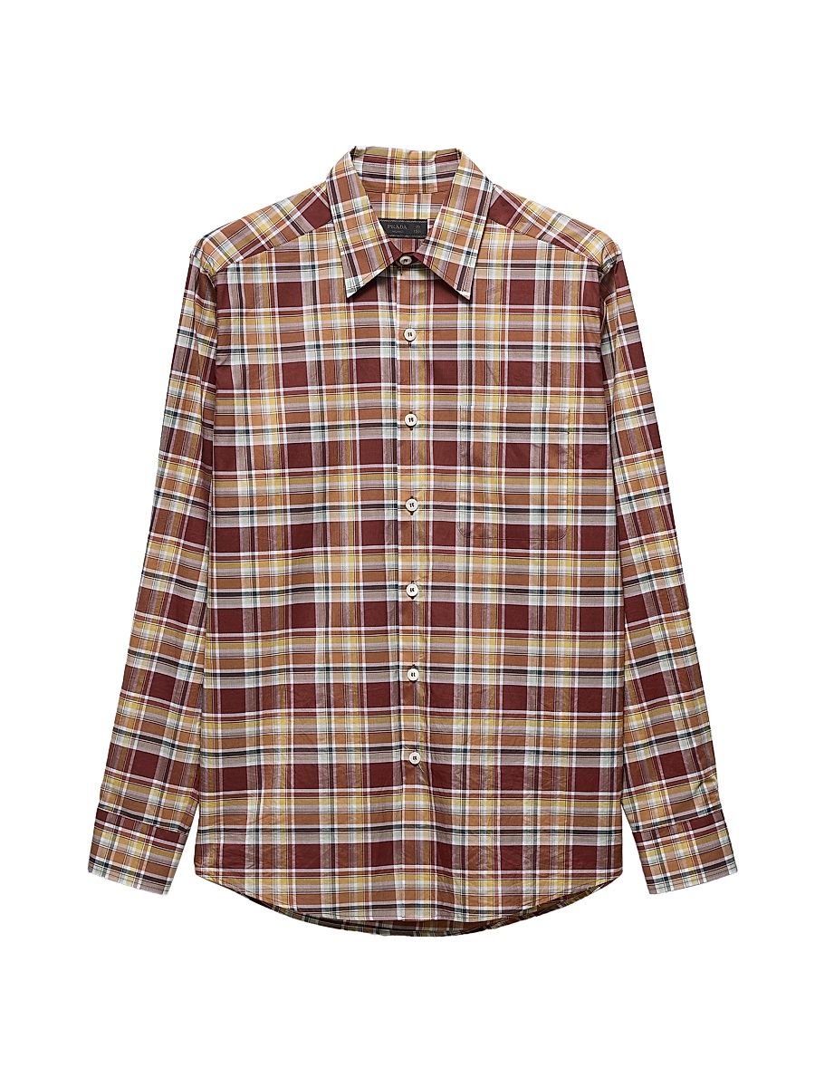 Men's Checked Cotton Shirt - Brown - Size 15.75