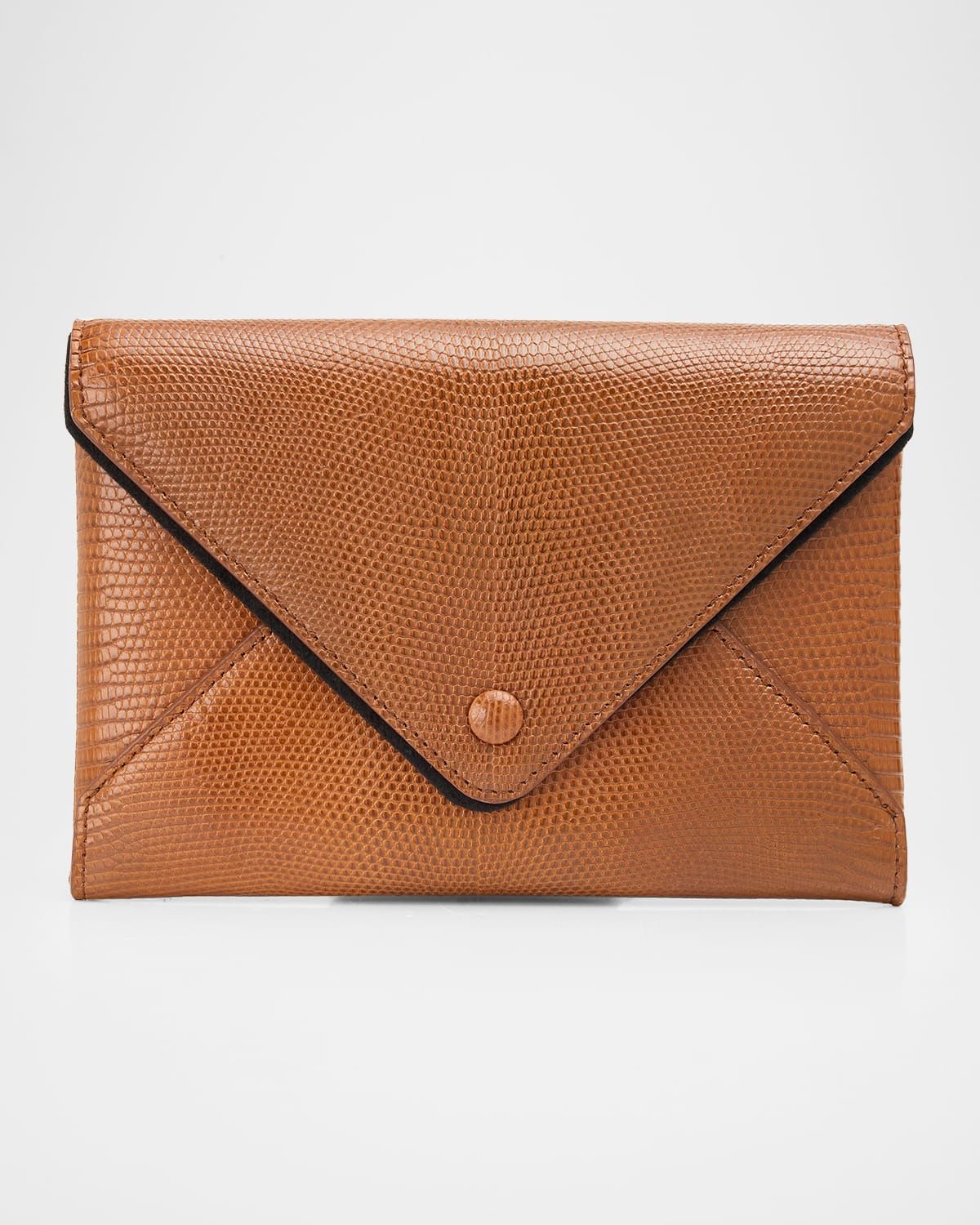 Envelope Flap Clutch Bag in Embossed Leather