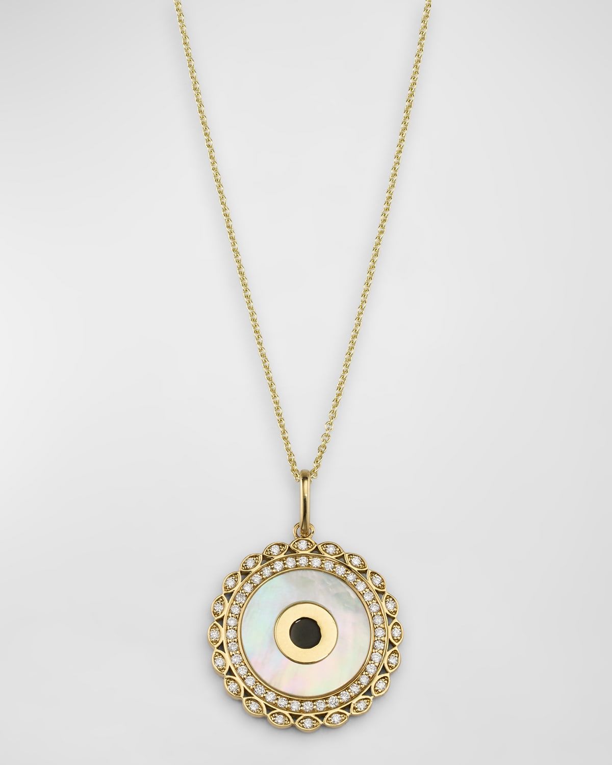 Large Marquise Eye Border Stone Inlay Evil Eye Charm on Light Tiffany Chain, 18"L