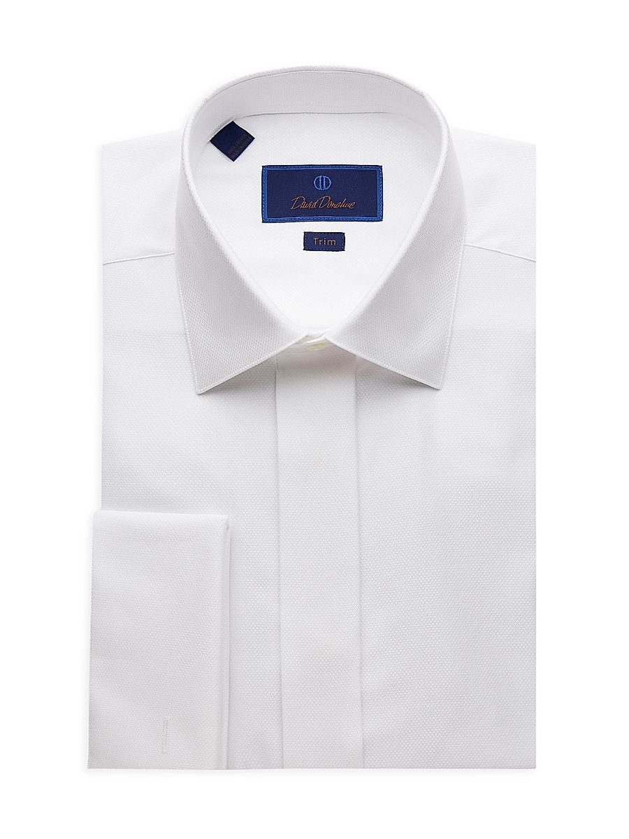 Men's Trim-Fit Diamond Formal Shirt - White - Size 15