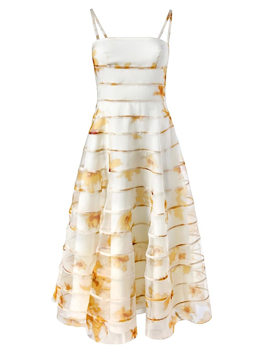 Women's Connie Floral Silk Tiered Midi-Dress - Ivory Flowers - Size 8