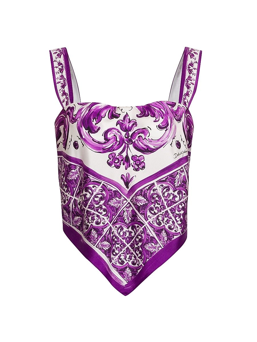 Women's Majolica Print Silk Scarf Top - Mix Maioli Caviola - Size 10