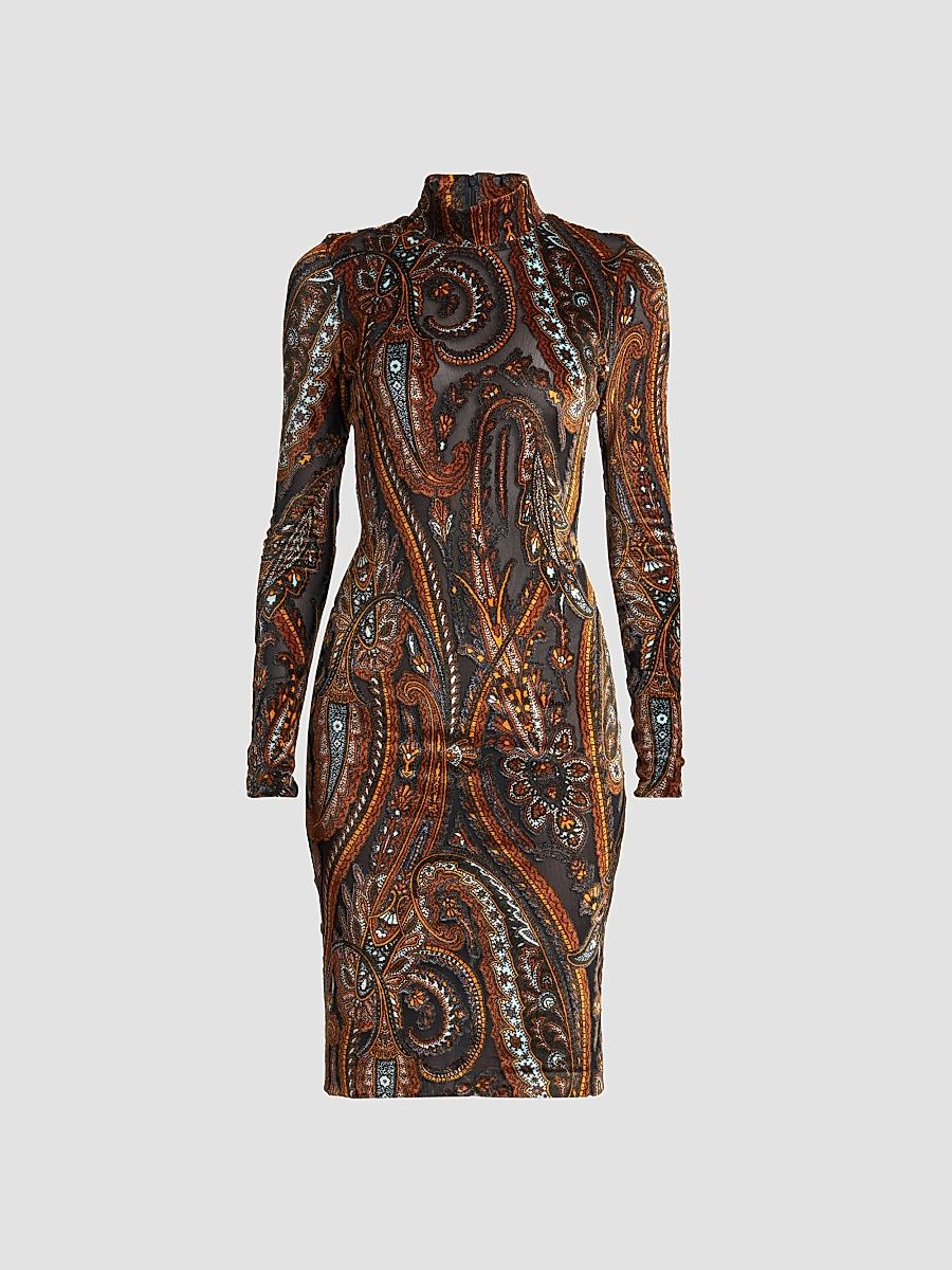 Women's Velvet Paisley Sheer Mini Dress - Size 8