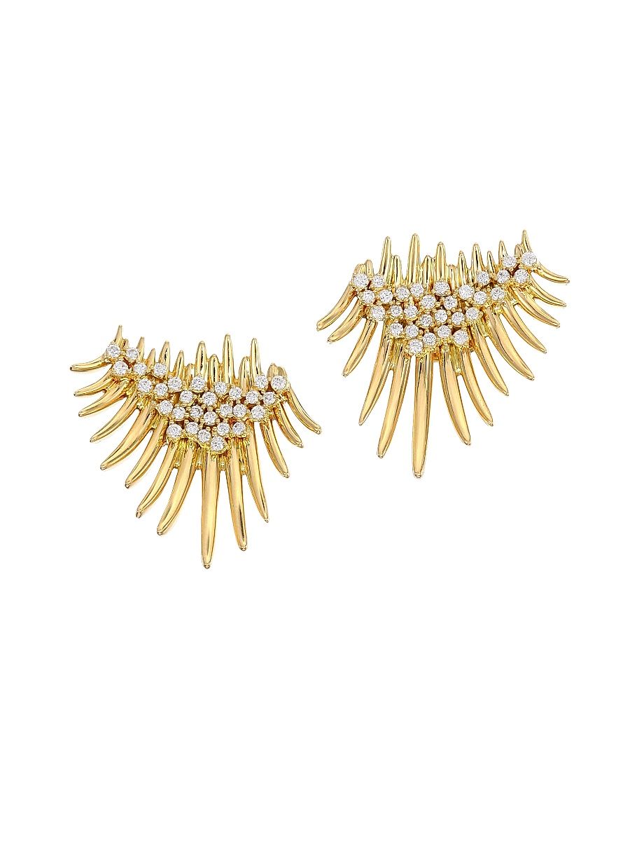Women's Tribal 18K Yellow Gold & Diamond Fan Spike Earrings - Gold