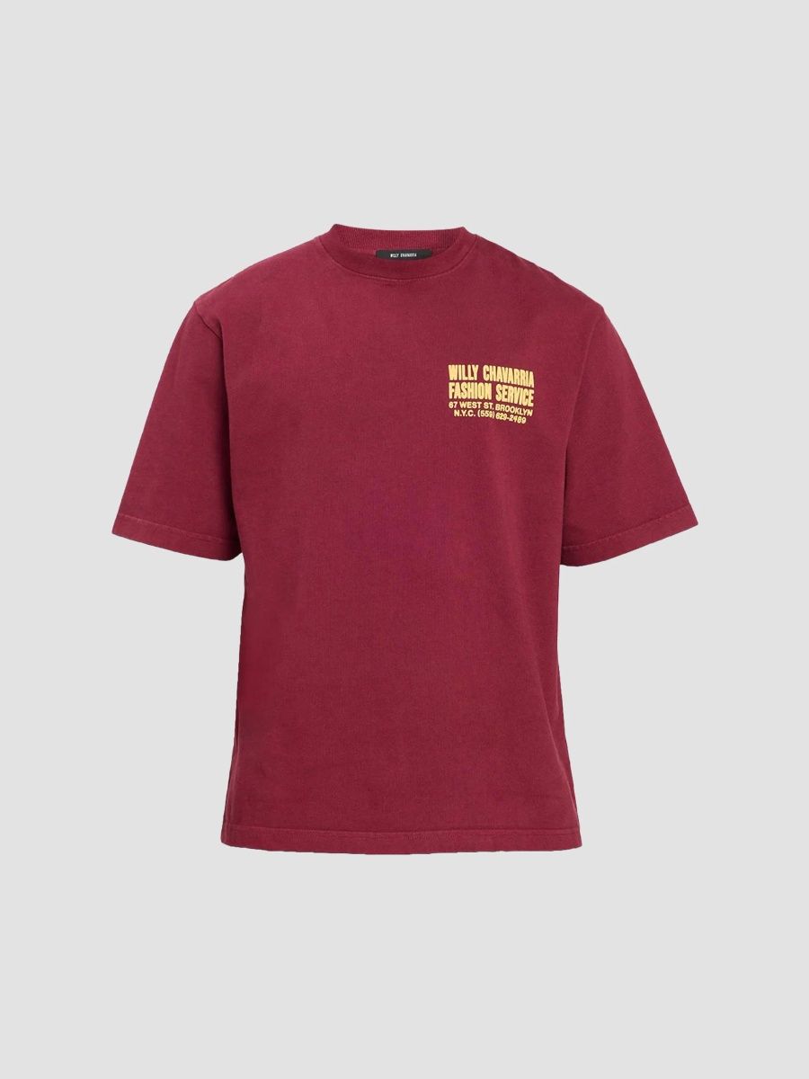 Willy Chavarria Men's Willy Chavarria Fashion Services Crewneck T-Shirt - Bordeaux - Size XXL