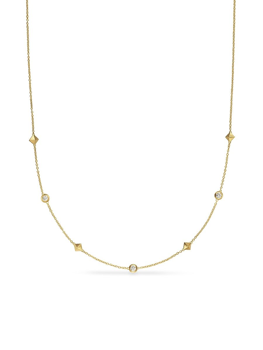 Women's Petite Modern Renaissance Station Necklace in 18K Yellow Gold with Diamonds, 4.6MM - Diamond - Size 16