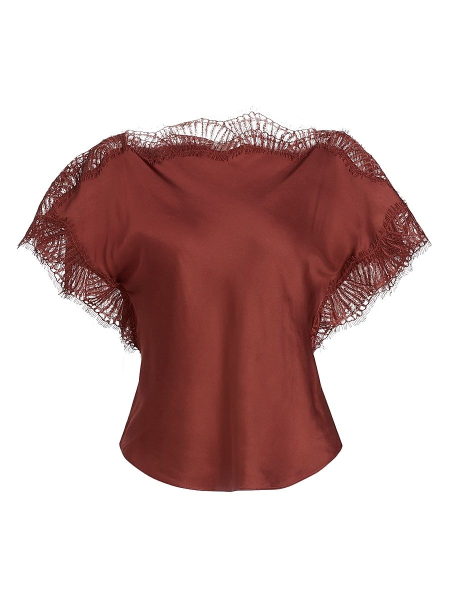 Women's Luna Lace-Trim Satin Top - Sandalwood - Size 14