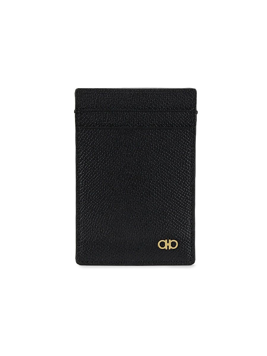 Men's Micro Gancio Leather Money Clip Card Holder - Nero