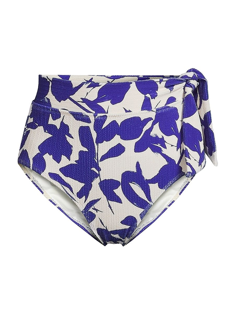 Women's Side-Tie High-Waist Bikini Bottom - Moraea Garden - Size Large