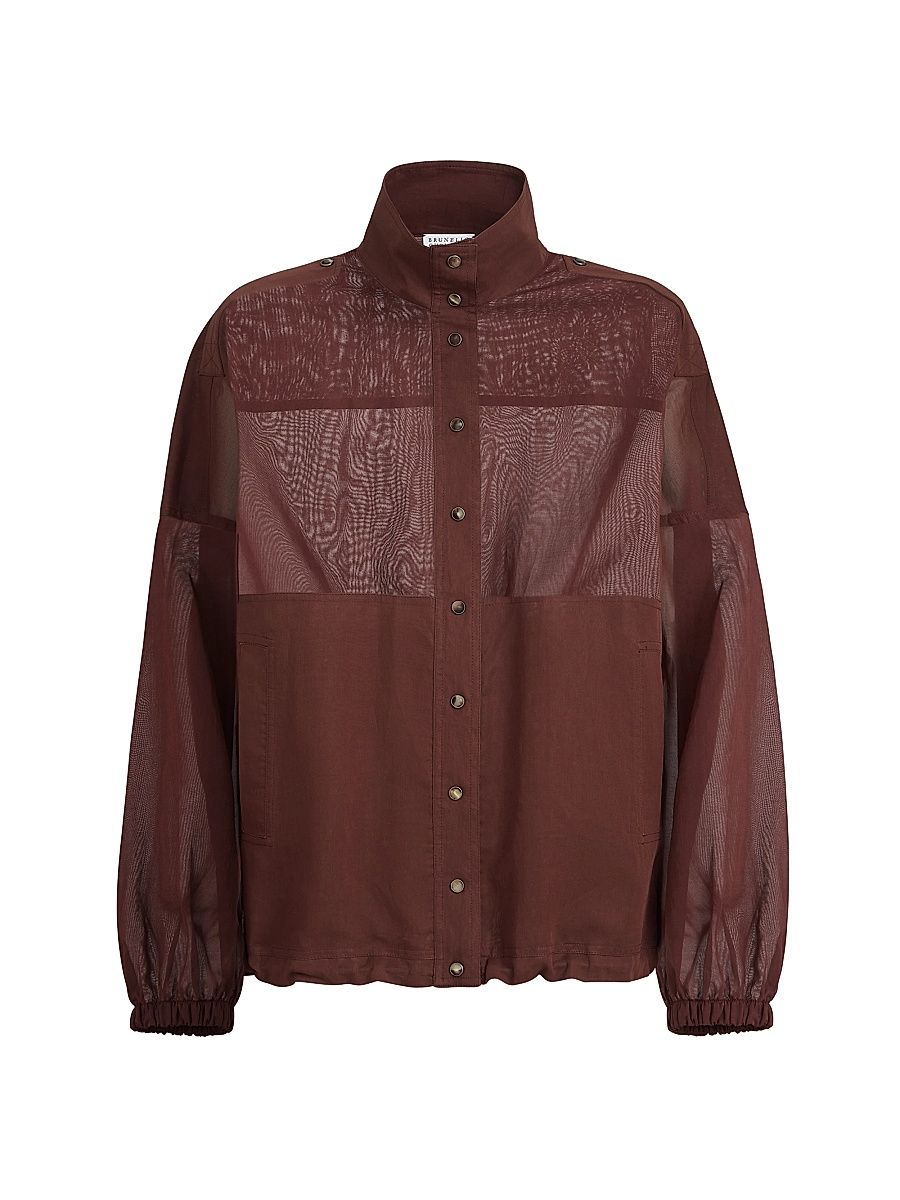 Women's Cotton Organza Outerwear Jacket with Monili - Bordeaux - Size XXXL