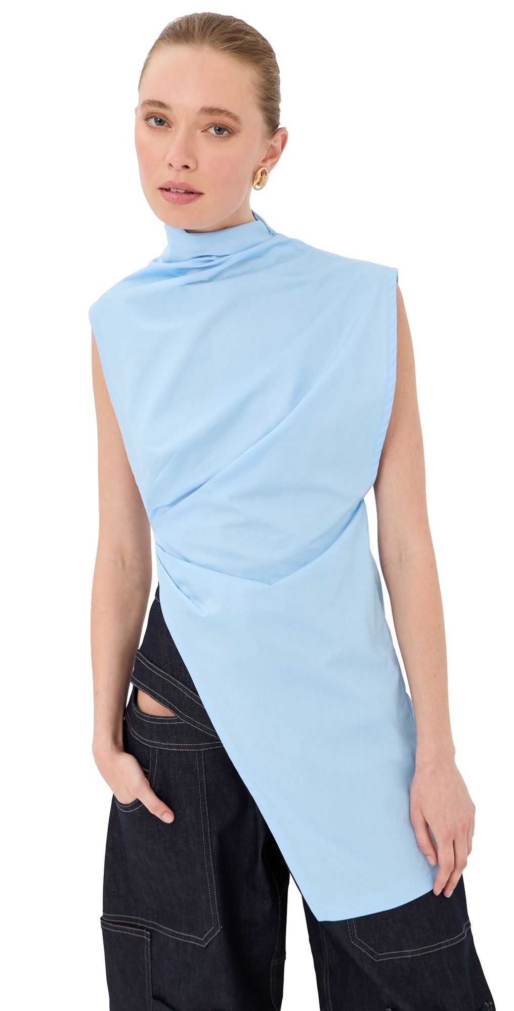 Tolu Coker Asymmetric Drape Blouse Blue L