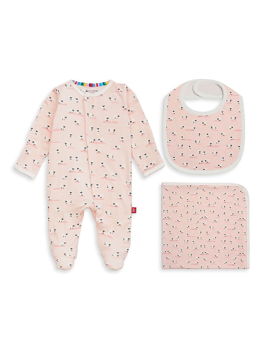 Baby Girl's 3-Piece Baa Baa Bib, Footie & Blanket Gift Set - Size Newborn