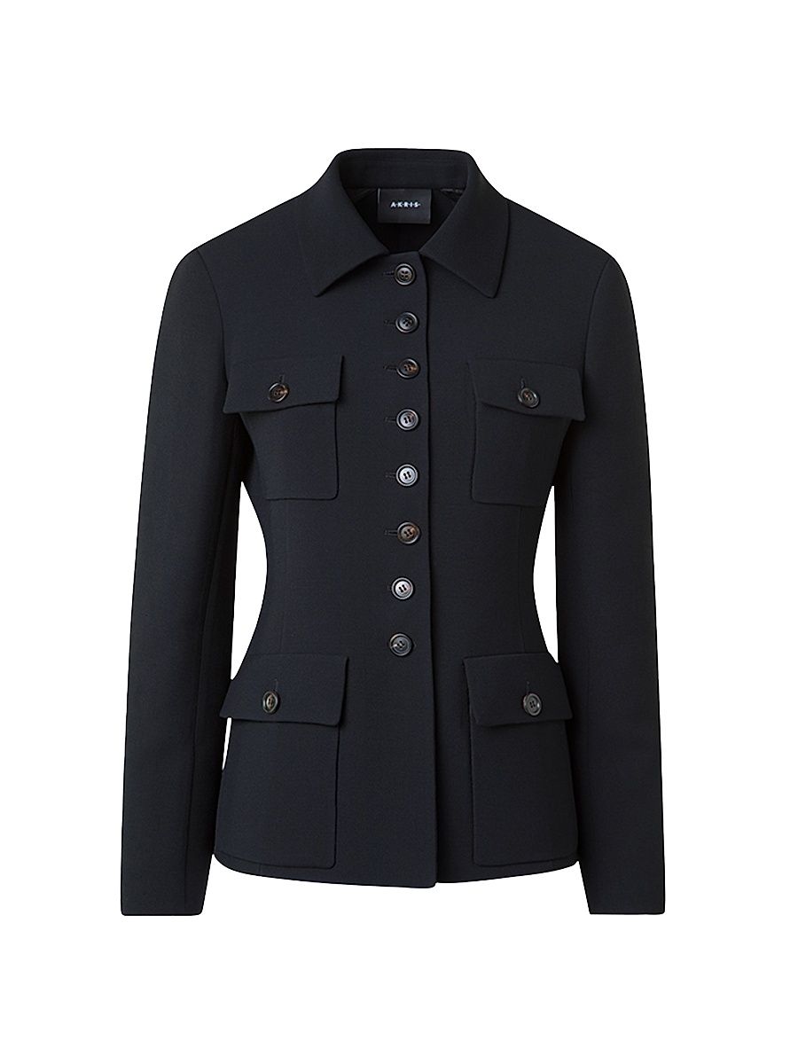 Women's Virgin-Wool Military Jacket - Black - Size 10