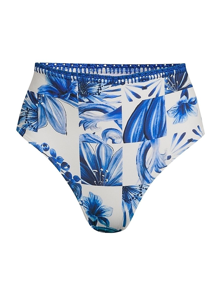 Women's Garden Tiles High-Rise Bikini Bottoms - Off White - Size Small