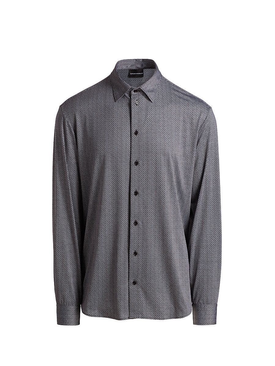 Men's Micro-Diamond Print Sport Shirt - Black - Size XXL