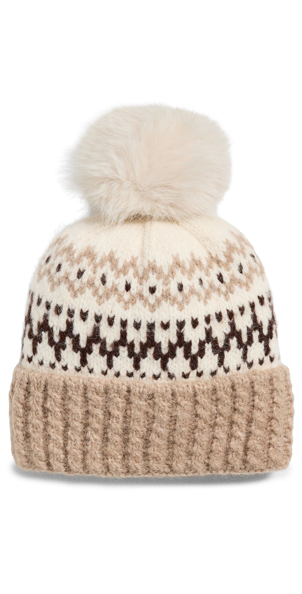 Hat Attack Fair Isle Knit Beanie Ivory/Taupe Combo One Size