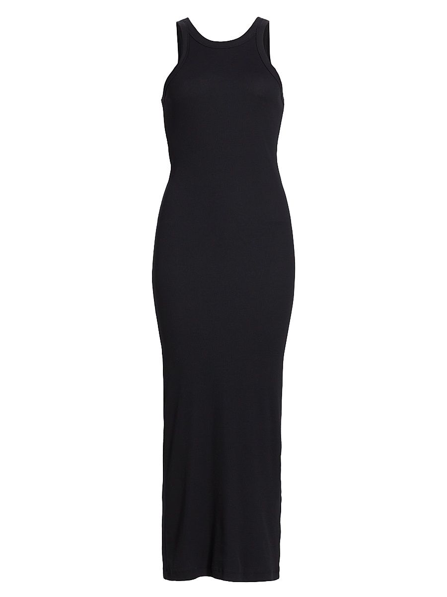 Women's Curved Ribbed Tank Maxi Dress - Black - Size XL