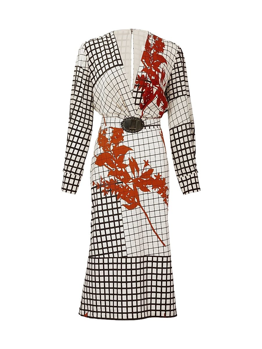 Women's Kadira Printed Silk-Blend Belted Midi-Dress - Geometric Print - Size Large