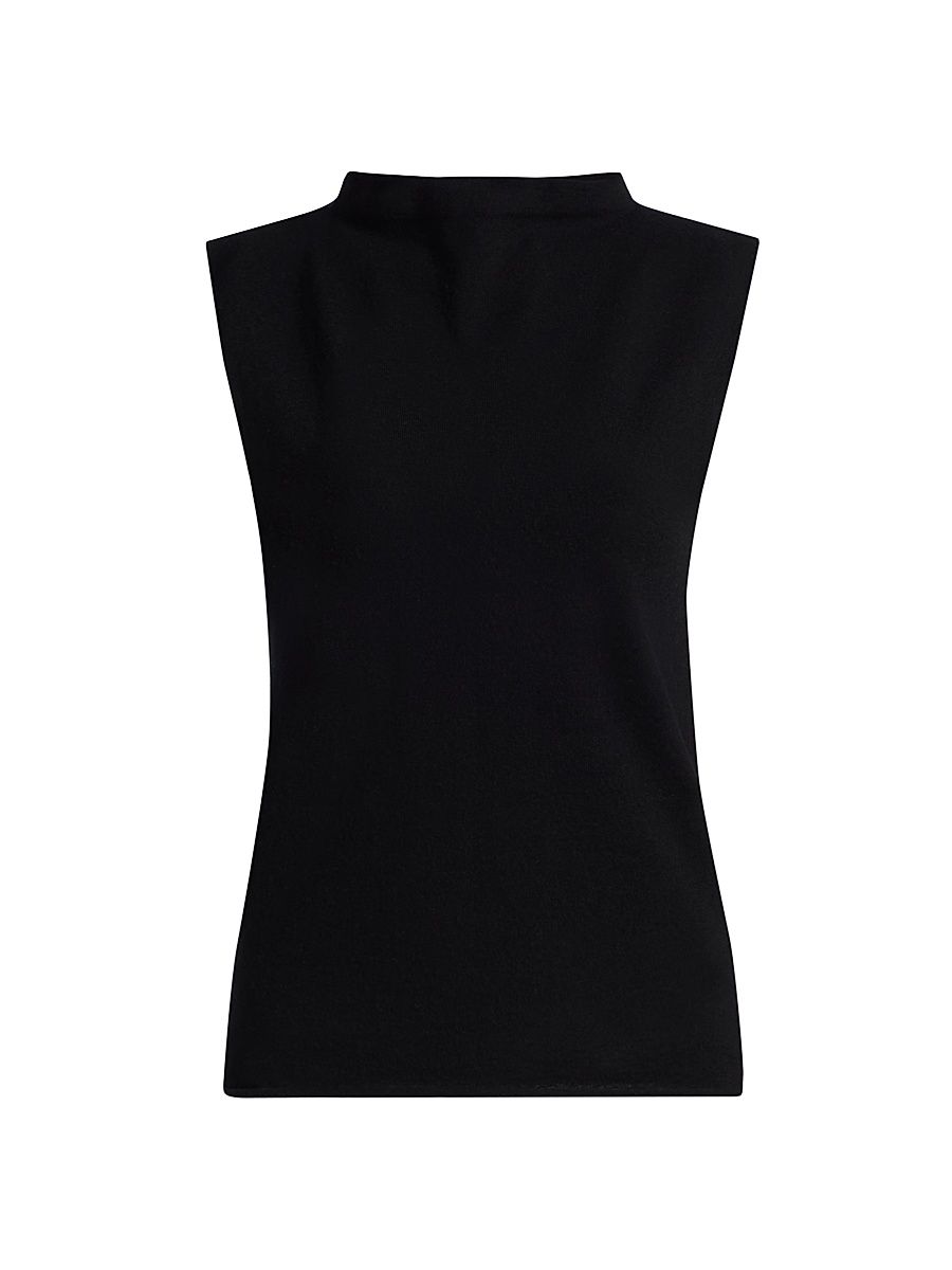 Women's Mock Turtleneck Cashmere Jersey Tank - Black - Size Large