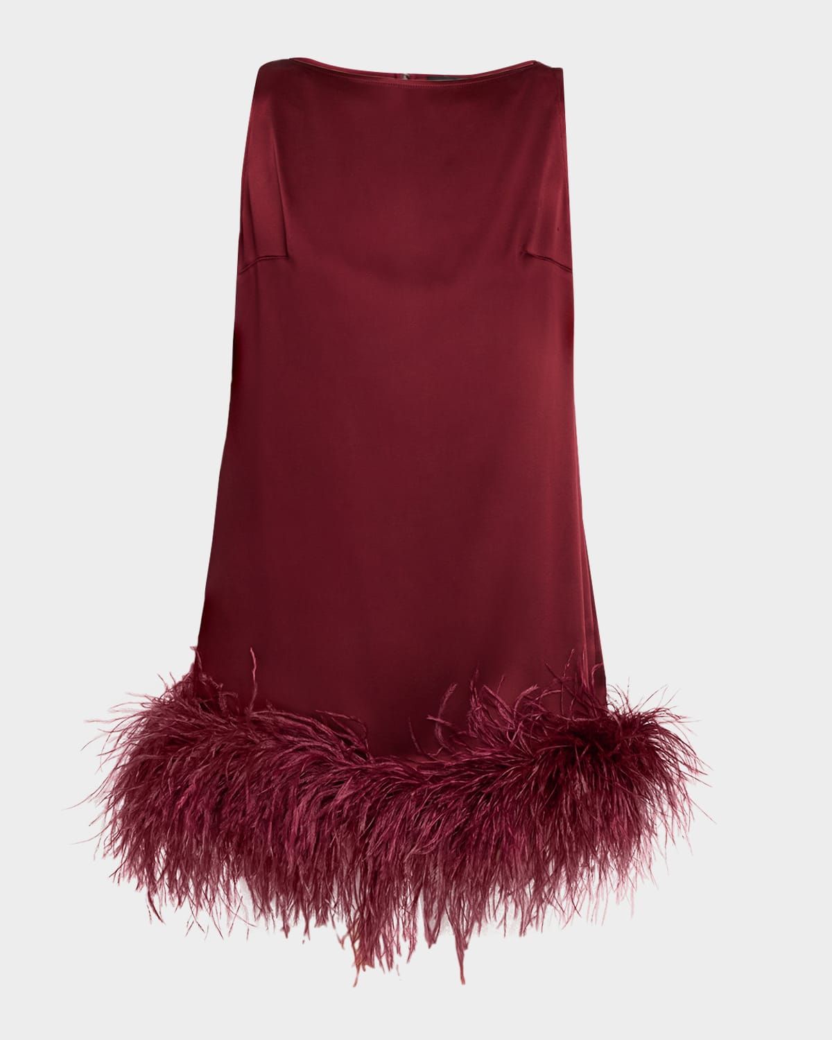Feather-Trim Satin Sleeveless Mini Dress