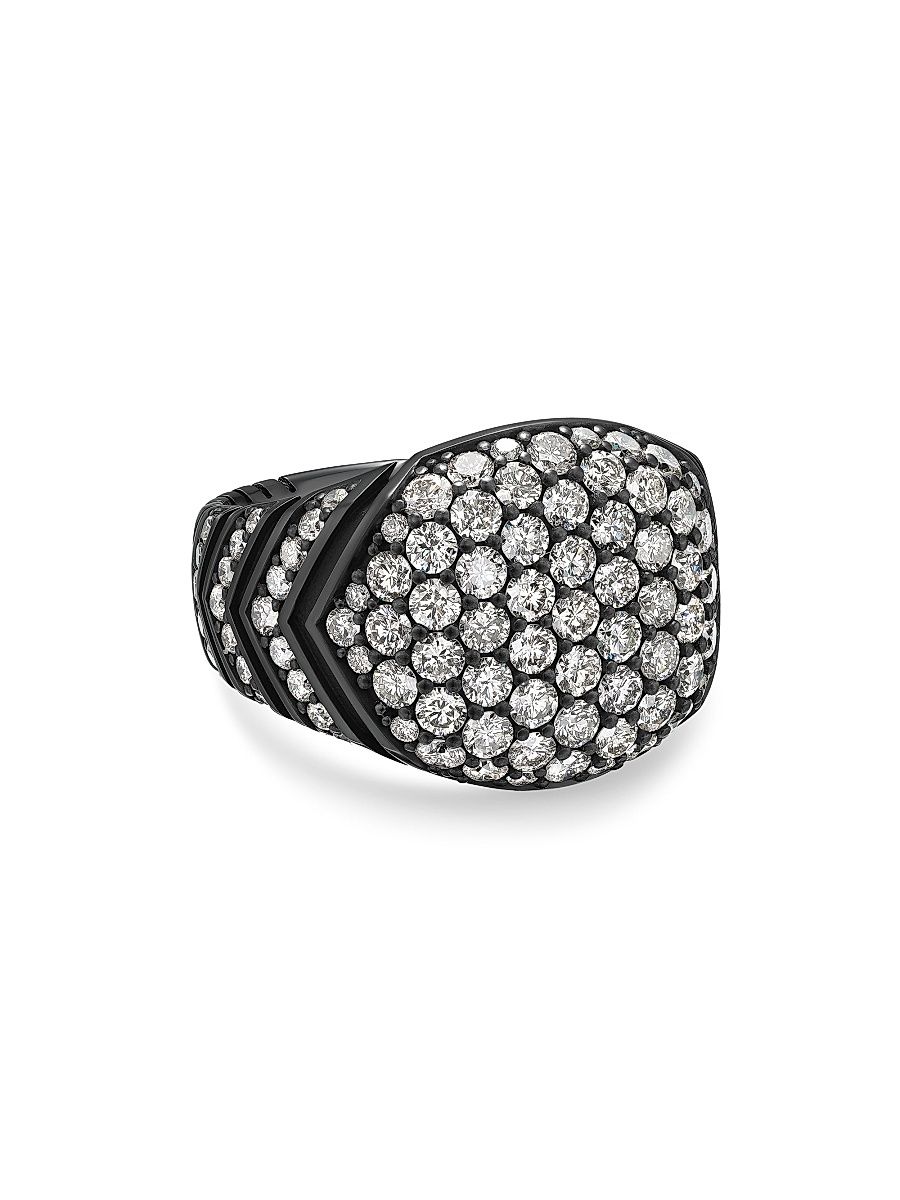 Men's Chevron Signet Ring in Black Titanium - Black Diamond - Size 10