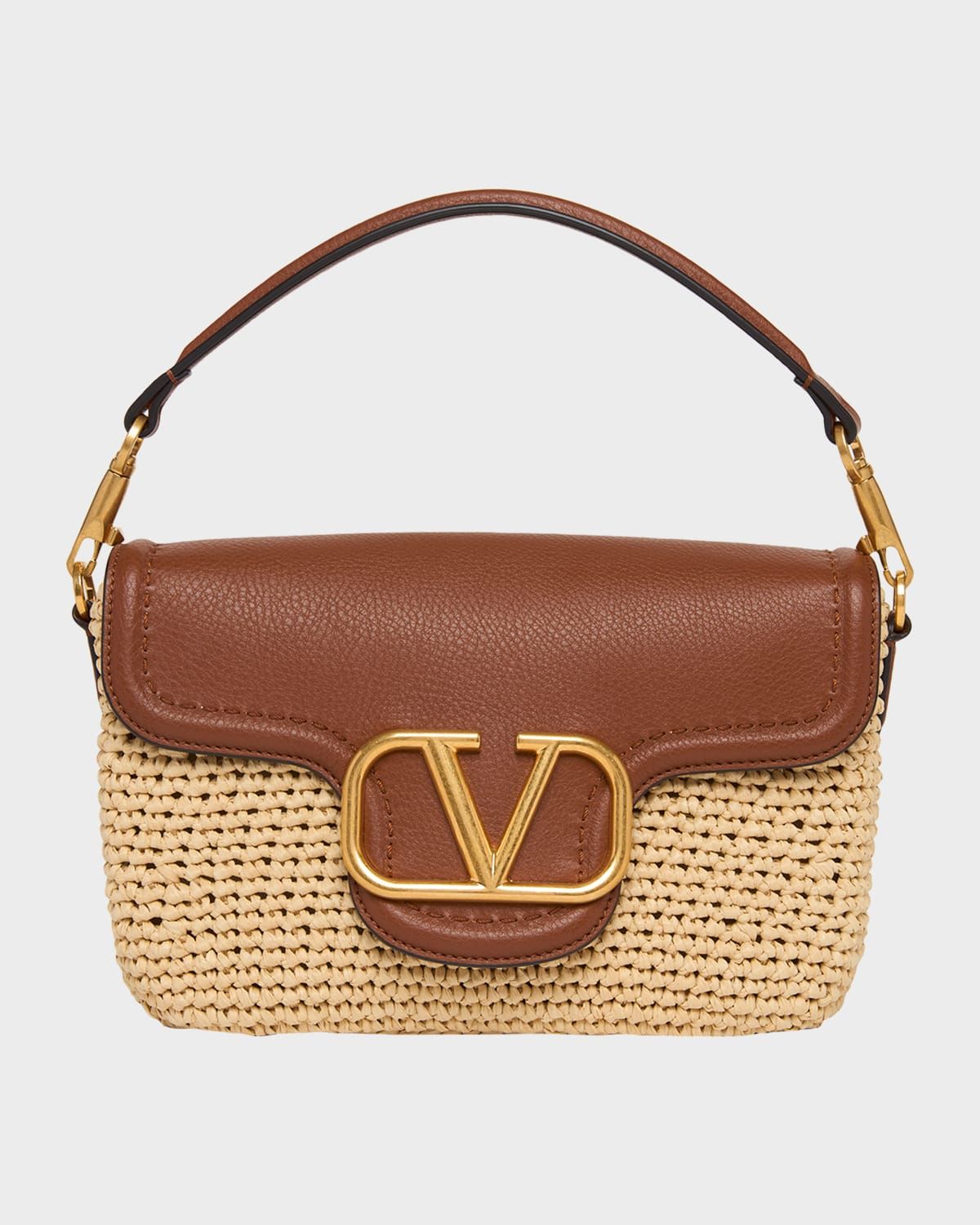 Viscose Raffia & Leather Top-Handle Bag