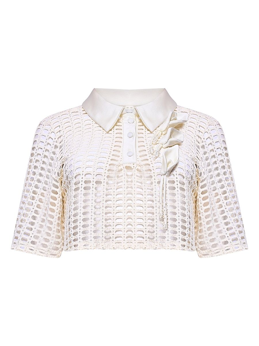 Women's Selene Open-Knit Crop Top - Off White - Size XS