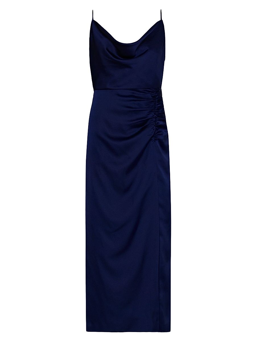 Women's Lilliana Ruched Satin Cowlneck Slipdress - Navy - Size 12