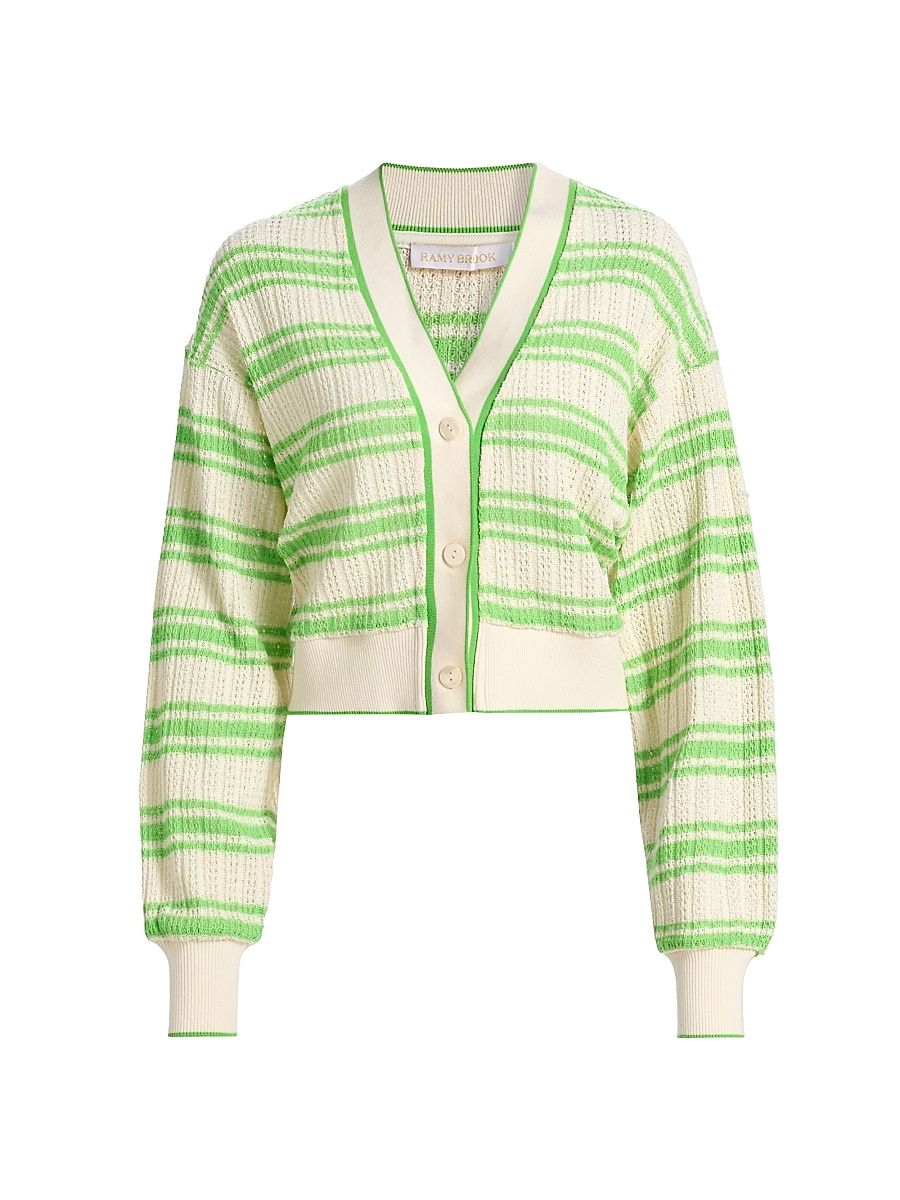 Women's Romy Striped Open-Knit Cardigan - Bright Lime Stripe - Size XL