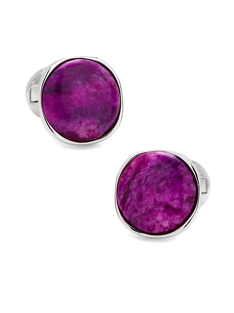 Men's Round Galaxy Sterling Silver Cufflinks - Pink
