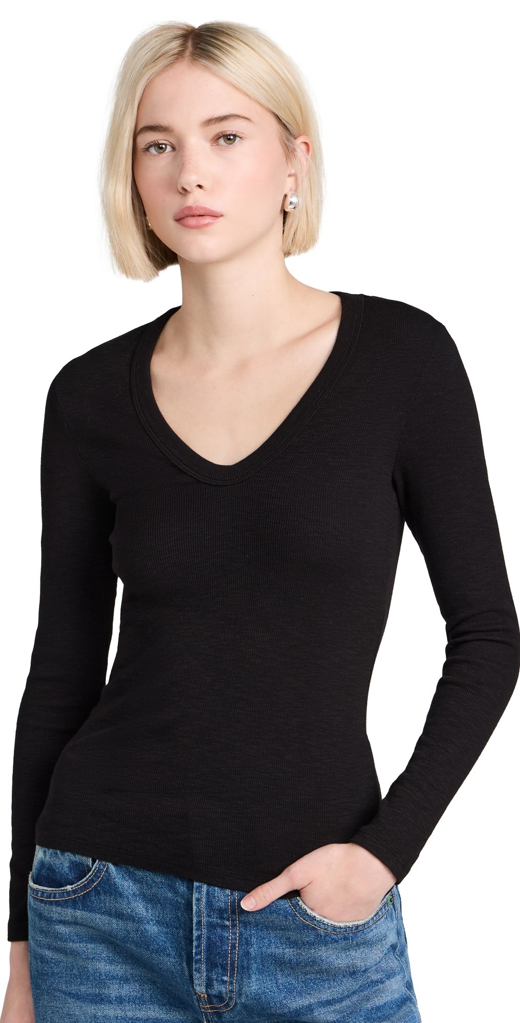 Enza Costa Textured Rib Top Black XS