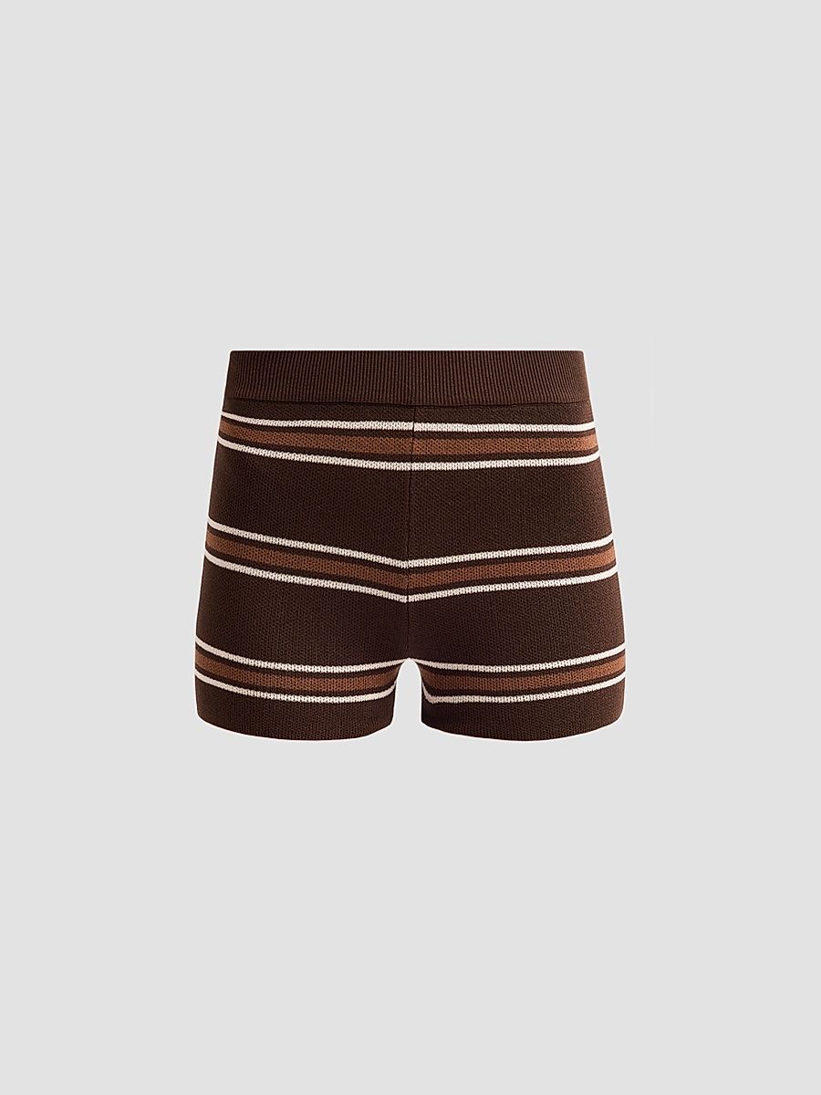 Women's Kel Striped Knit Shorts - Bosun Brown Stripe - Size XL