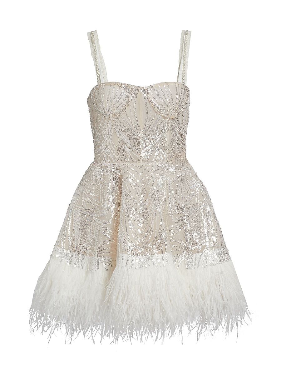 Women's Mademoiselle Beaded Minidress - White - Size XL