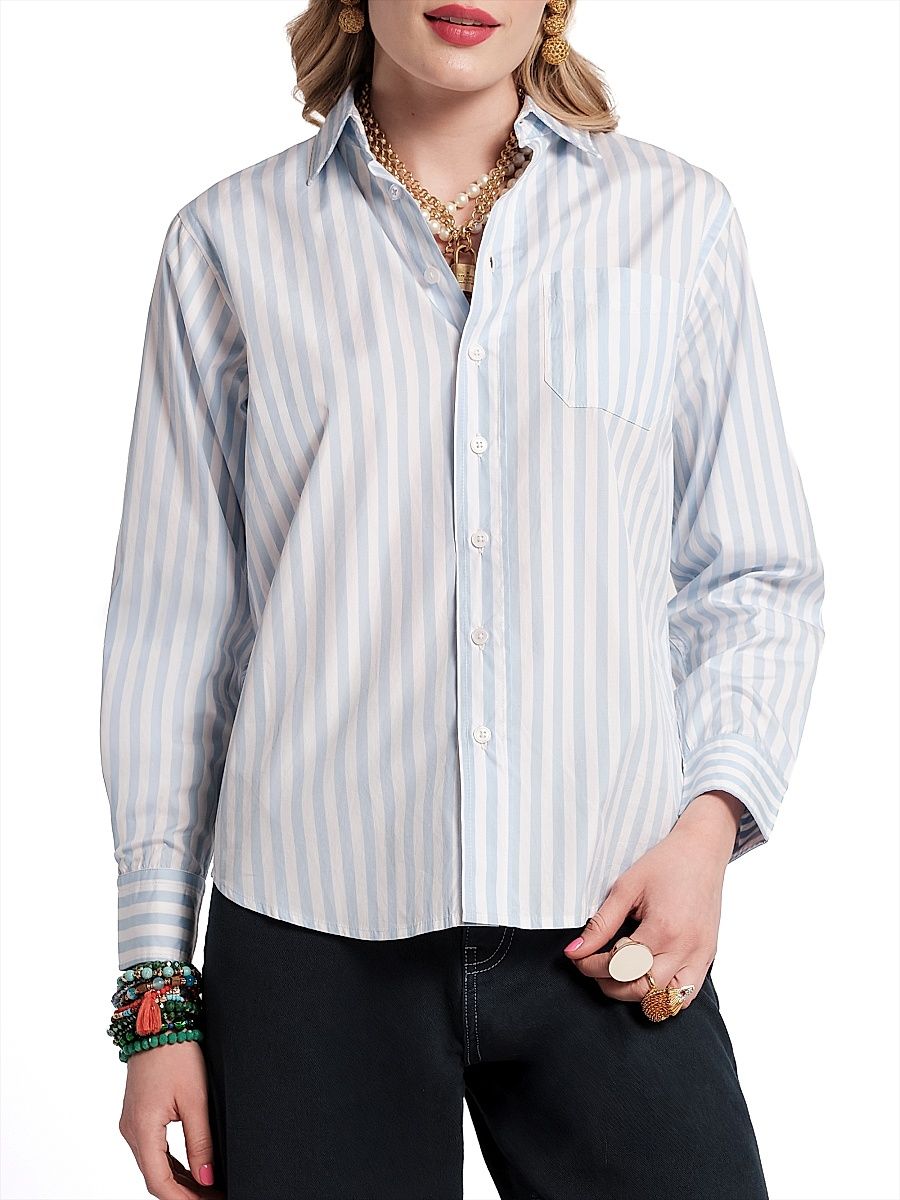 Women's Perfect Striped Poplin Cotton Shirt - Oyster Light Blue - Size XL