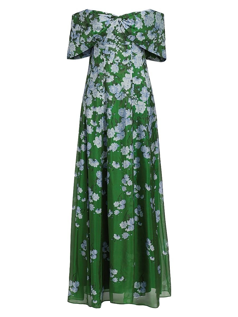 Women's Kennedy Floral Off-The Shoulder Gown - Kelly Green Degrade Florals - Size 2