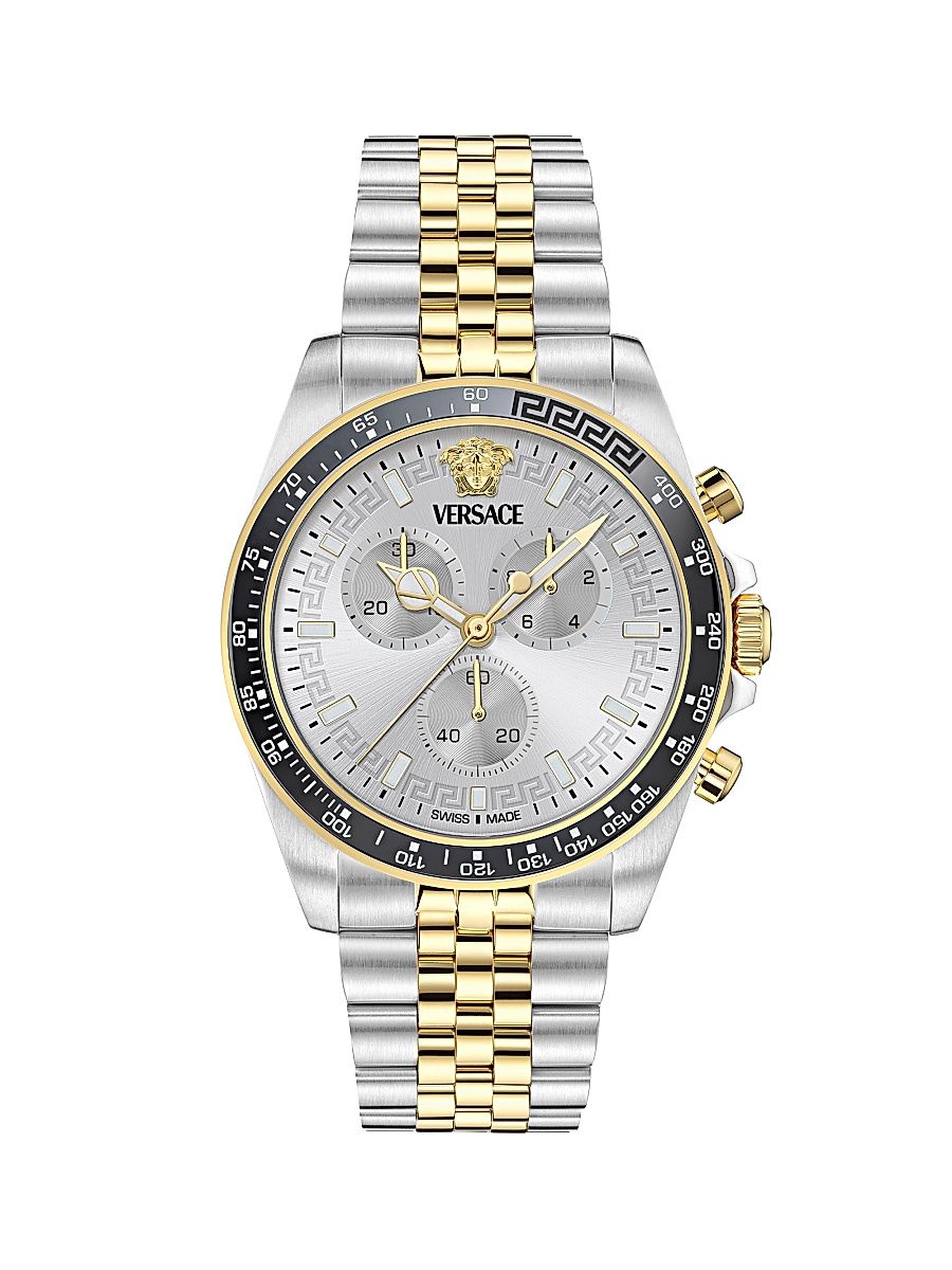 Men's Greca Chrono Wave Two-Tone Stainless-Steel Bracelet Watch/43MM - Two Tone