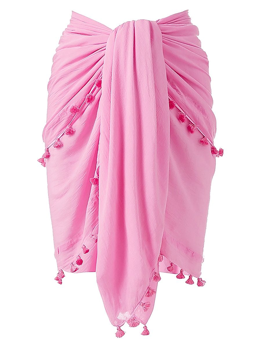 Women's Pom-Pom Semi-Sheer Pareo - Pink