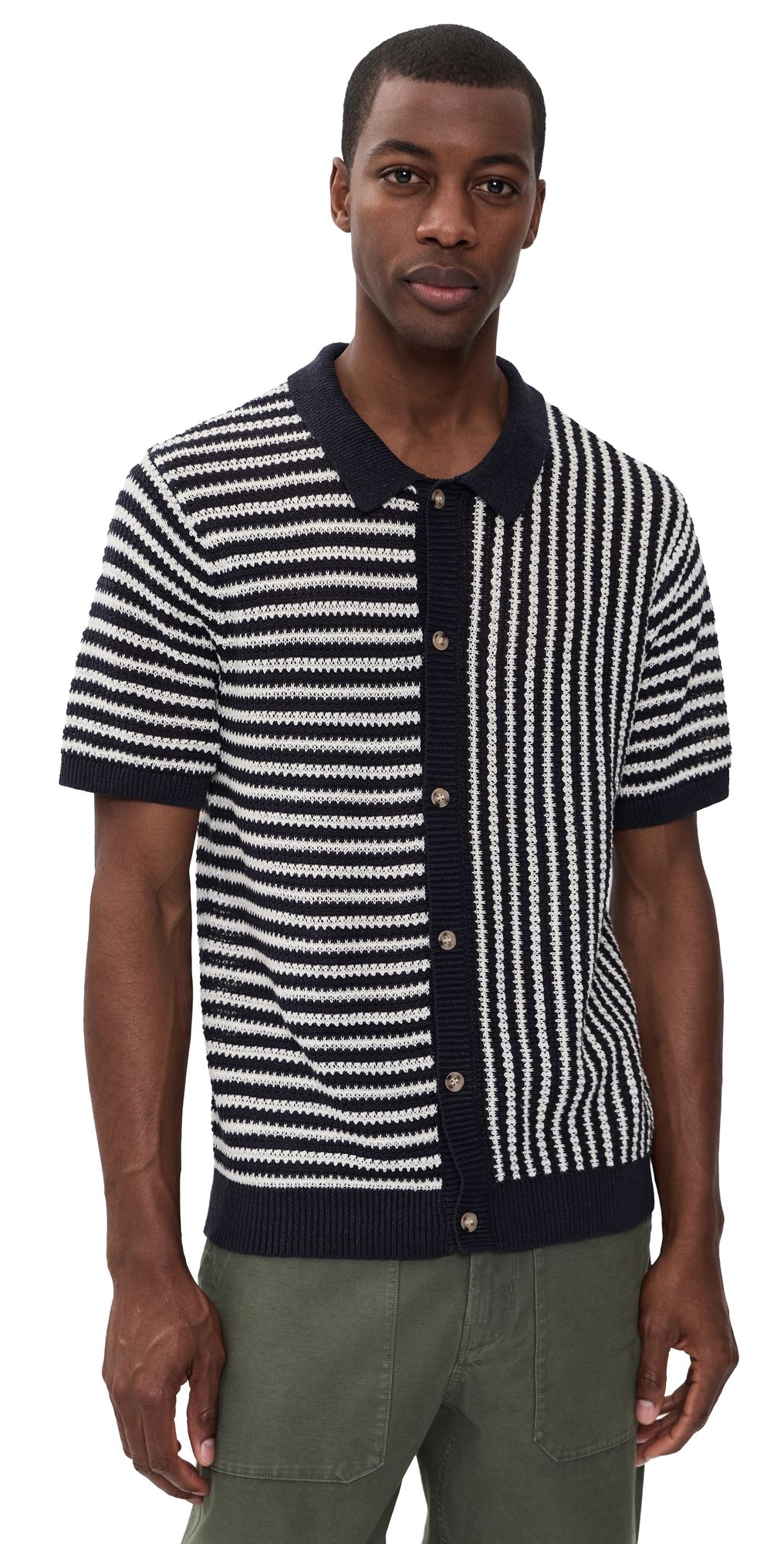 Onia Linen Button Up Sweater Midnight/Egret S