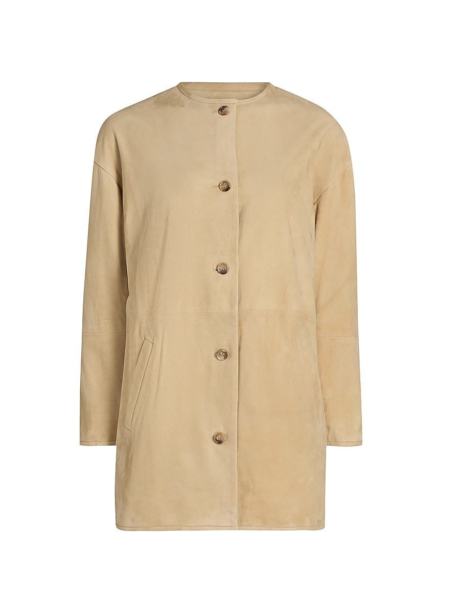 Women's Waren Oval-Shaped Suede Coat - Beige - Size 0