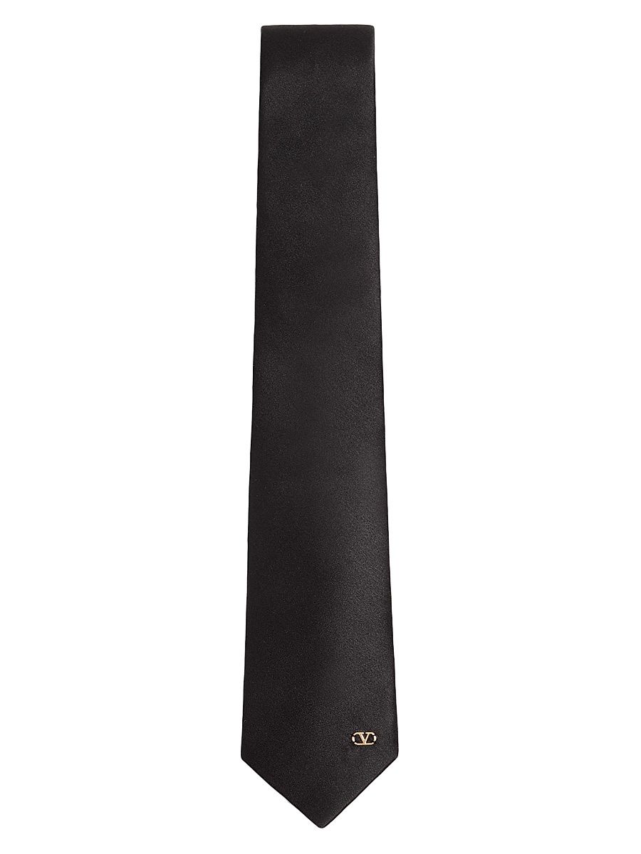 Men's Valentie Silk Tie with VLogo Signature Detail - Black