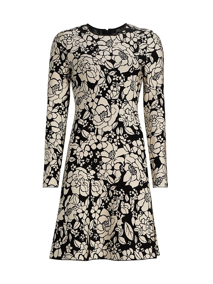 Women's Floral Jacquard Minidress - Black Ivory - Size XL