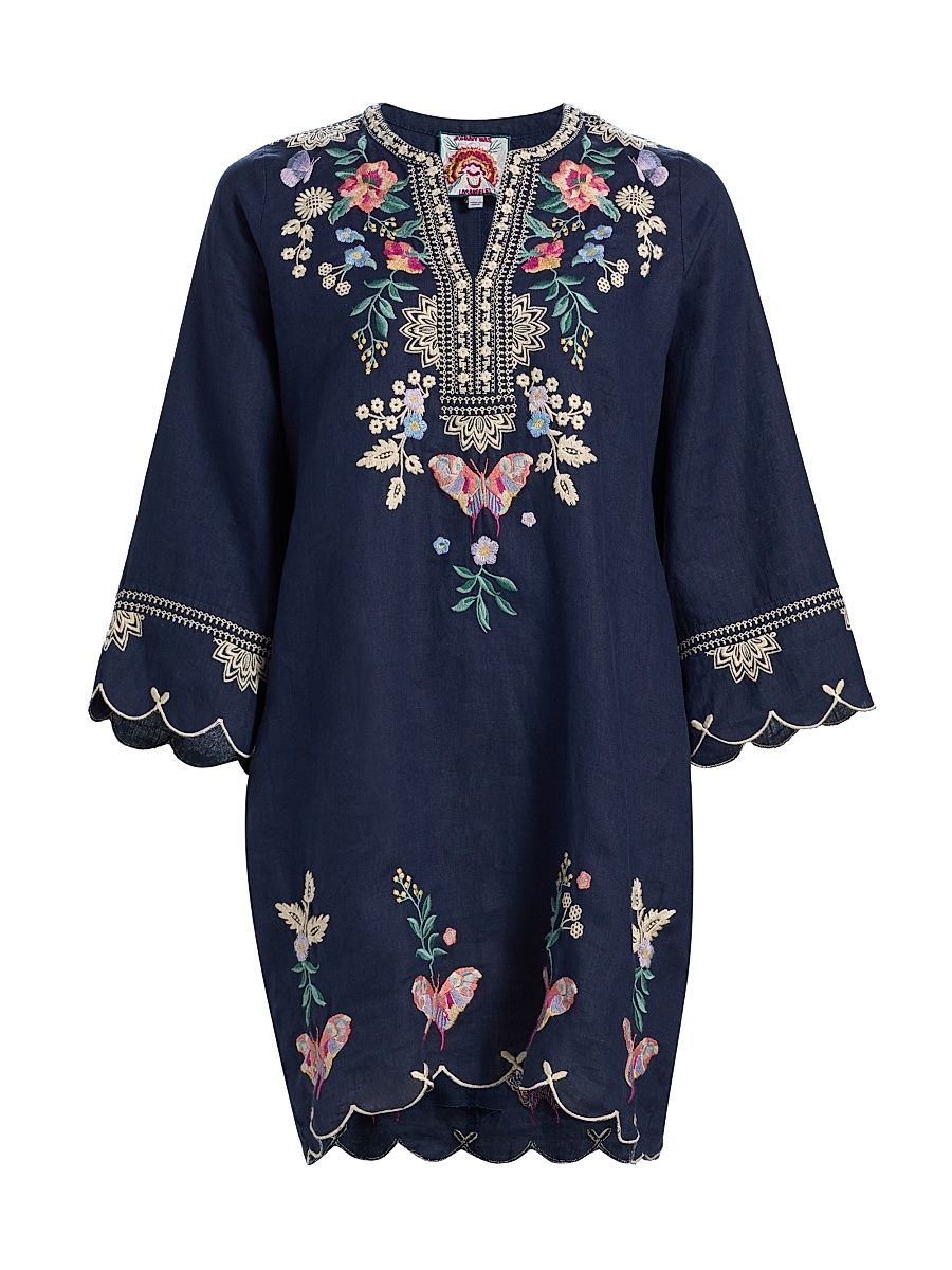 Women's Arva Linen Scallop Minidress - Blue Night - Size XXL