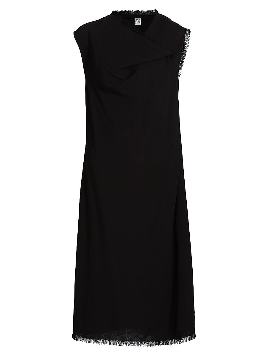 Women's Frayed Scarf Midi-Dress - Black - Size 4