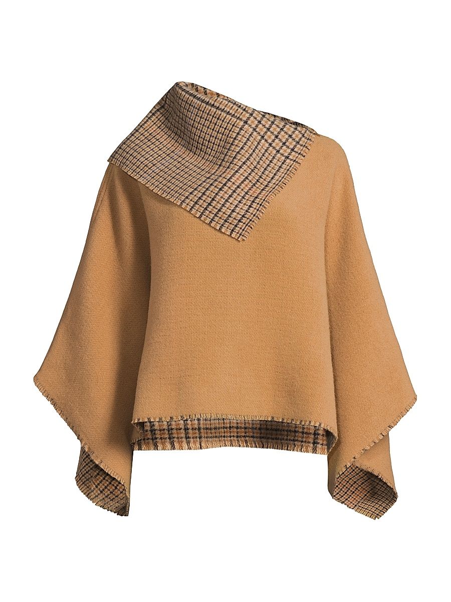 Women's Wendy Reversible Cowl Poncho - Camel Plaid