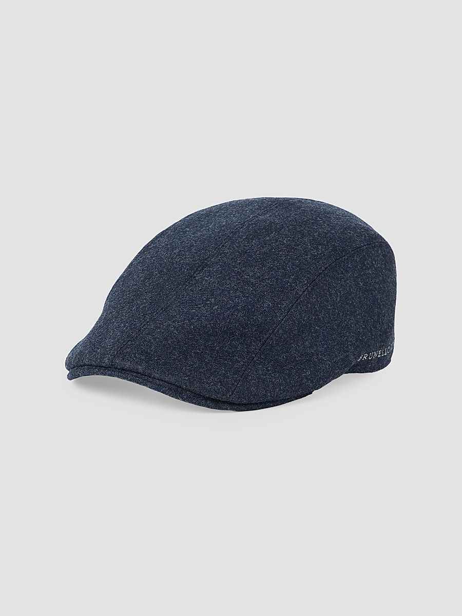 Men's Virgin Wool Flannel Flat Cap with Embroidered Logo - Night - Size XXL