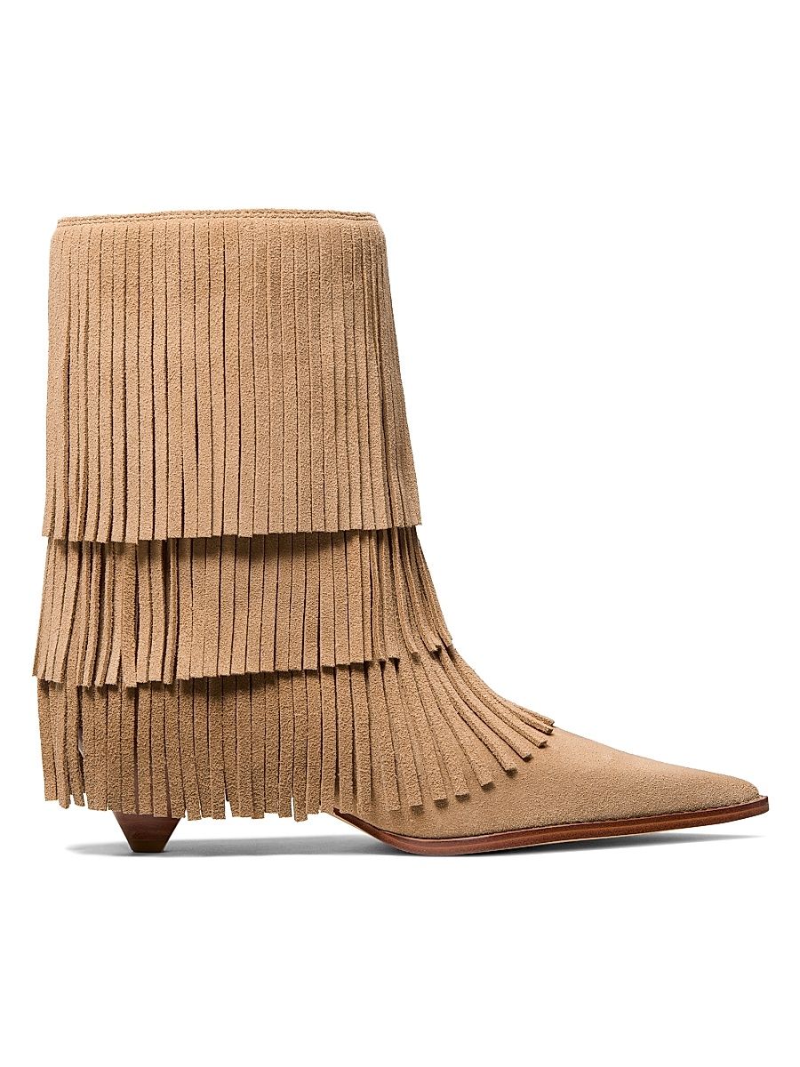 Women's Jayla 50MM Fringed Suede Booties - Husk - Size 9