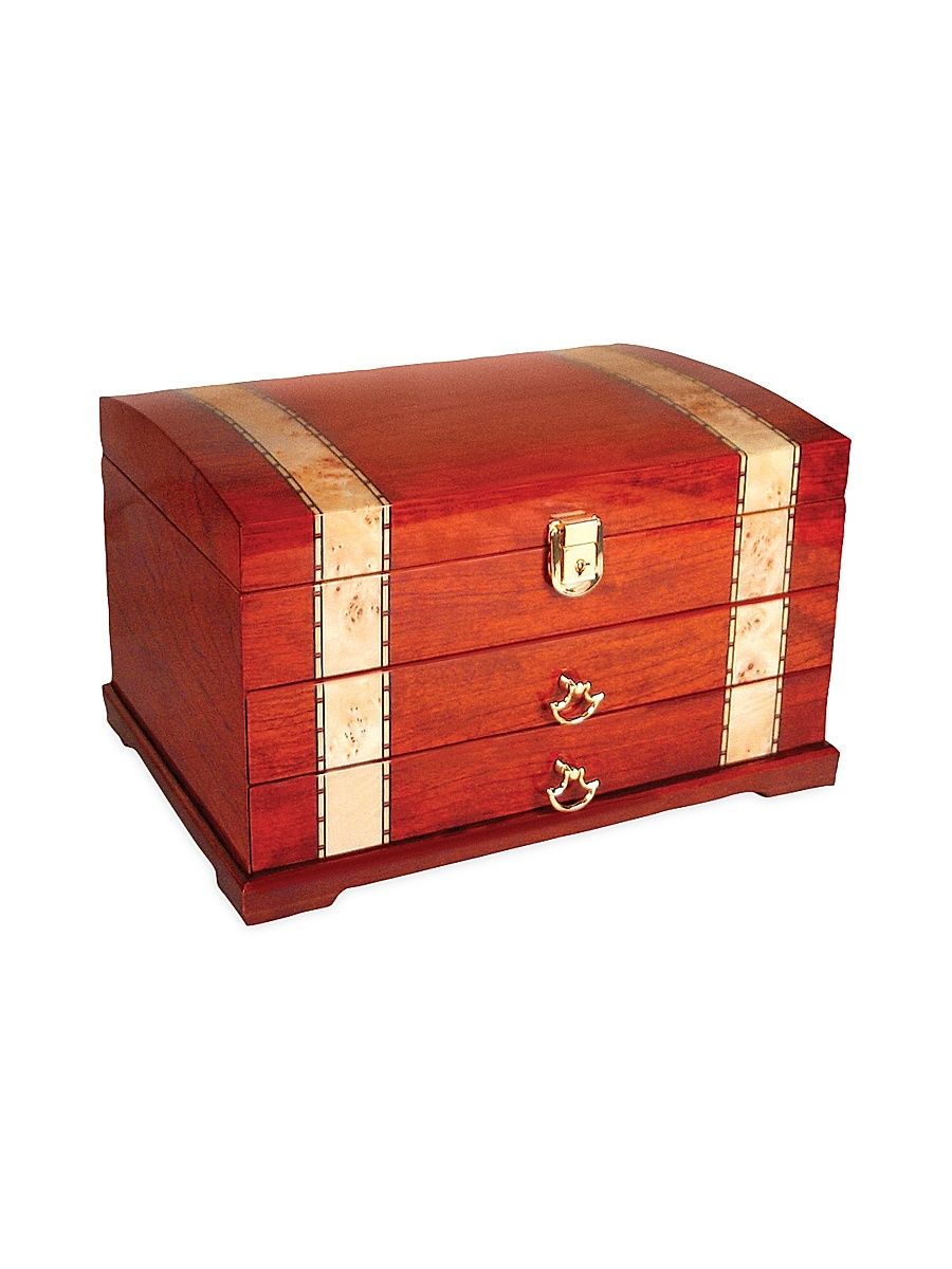 Inlaid Wood Jewelry Chest - Brown