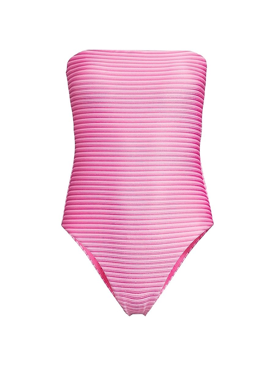 Women's Striped Strapless One-Piece Swimsuit - Pink Multi - Size Large