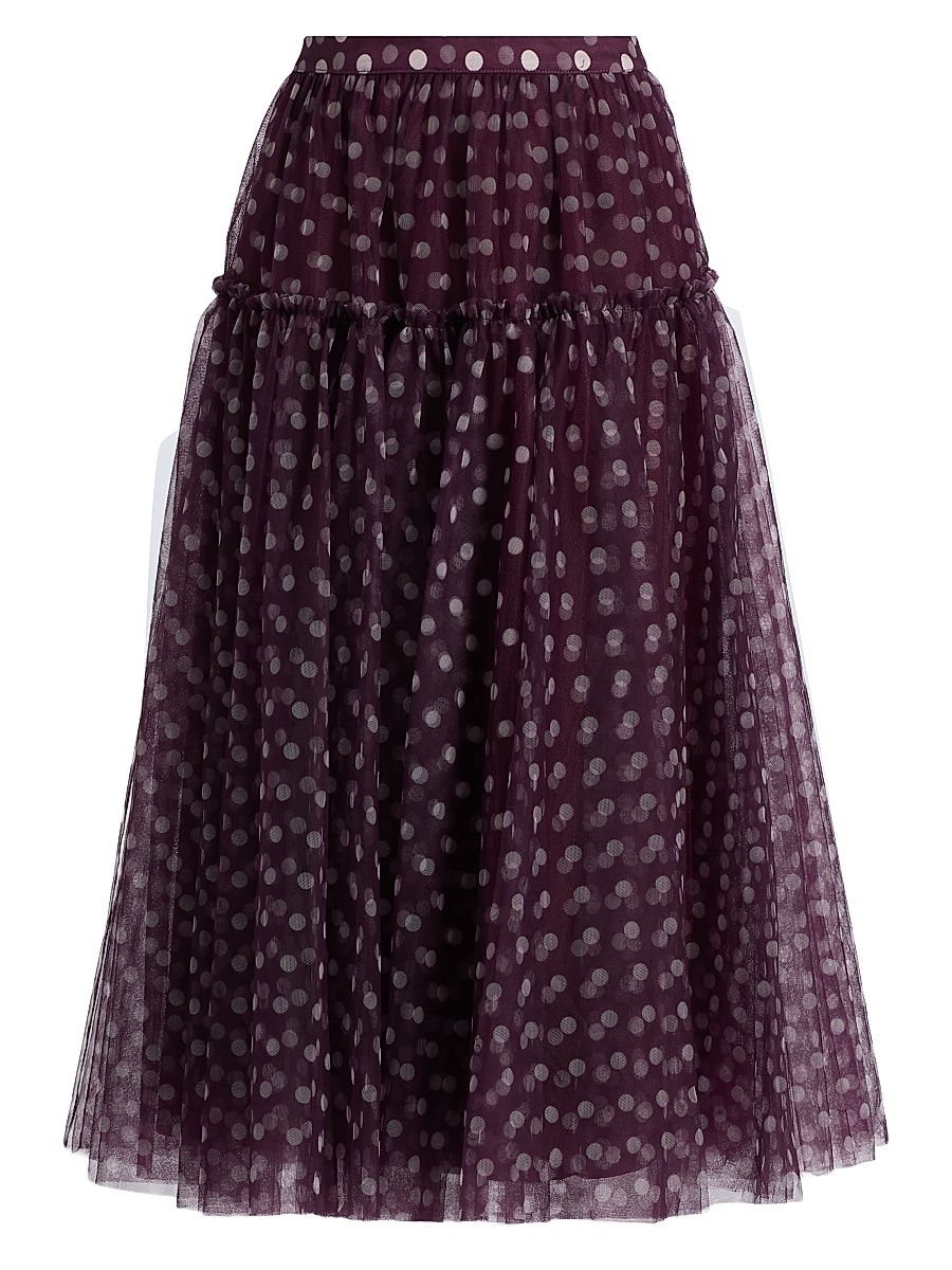 Women's Selly Camille Polka Dot Midi-Skirt - Deep Plum Limestone - Size Large